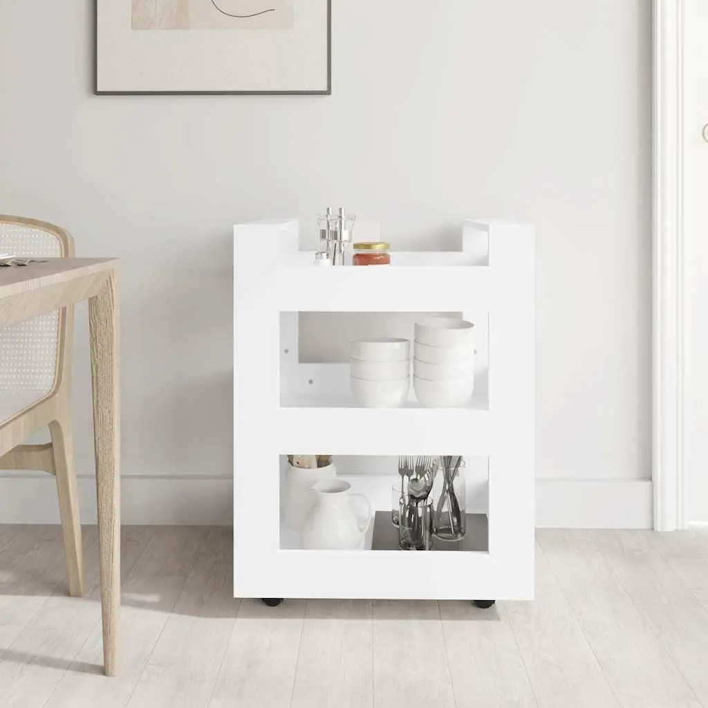 White Kitchen Trolley with 3 Shelves and Wheels