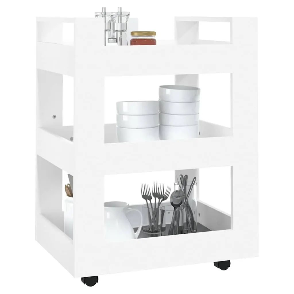 White Kitchen Trolley with 3 Shelves and Wheels