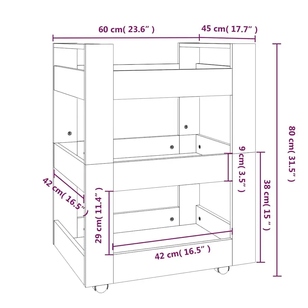 Kitchen Trolley White 60x45x80cm Storage Cart