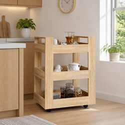 Kitchen Trolley Storage Cart 3-Tier Shelves Wheels Brown Engineered Wood