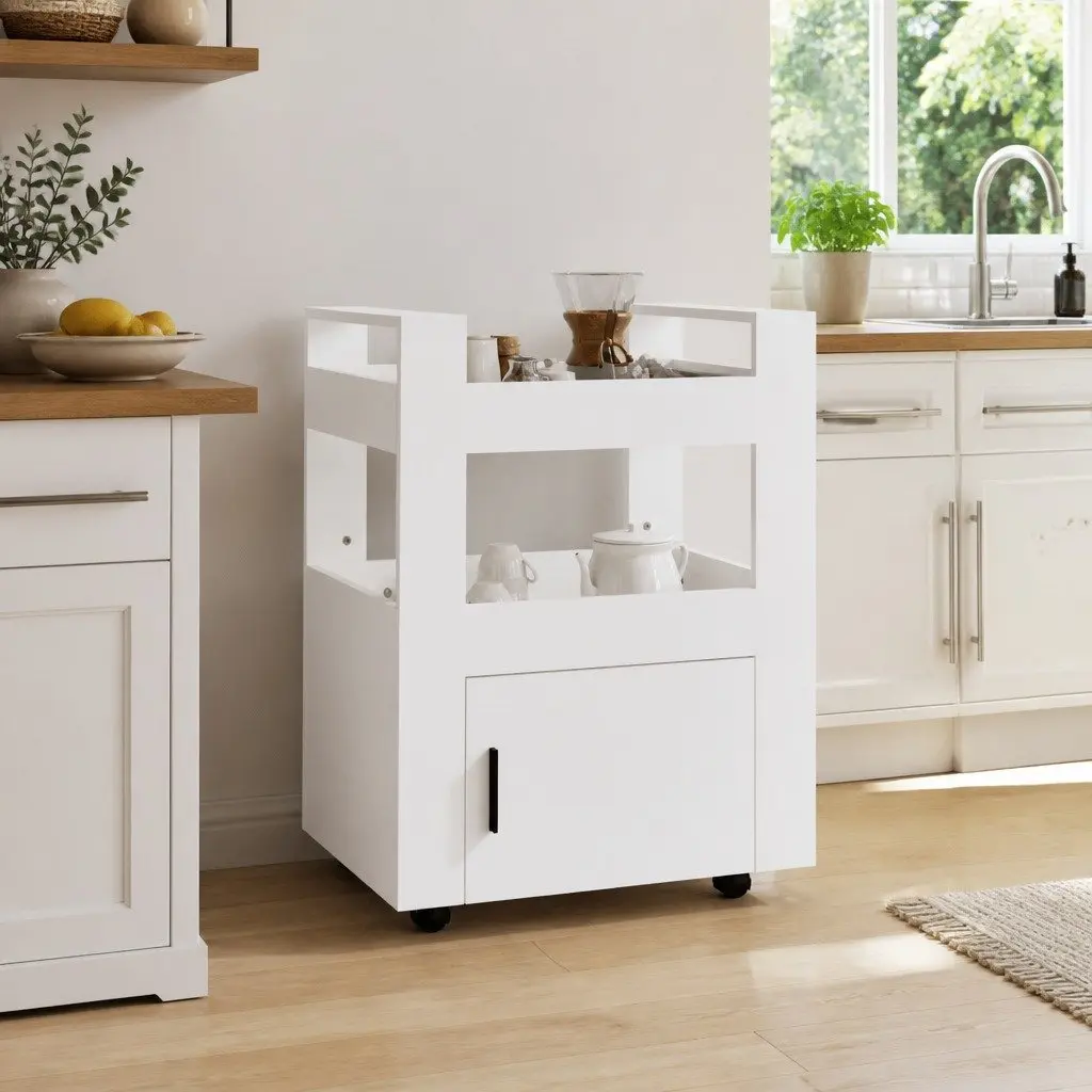 White Kitchen Trolley Storage Organizer 60x45x80 cm