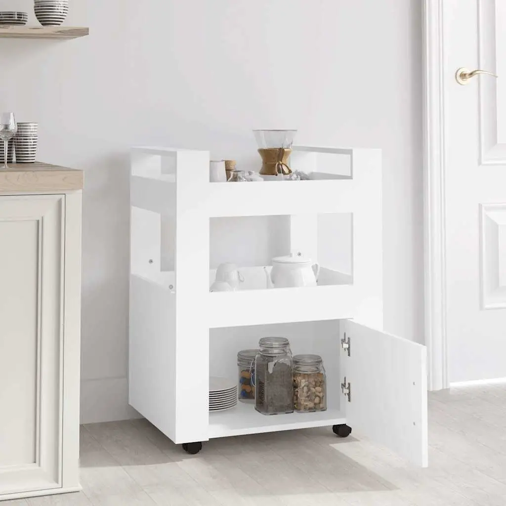 White Kitchen Trolley Storage Organizer 60x45x80 cm