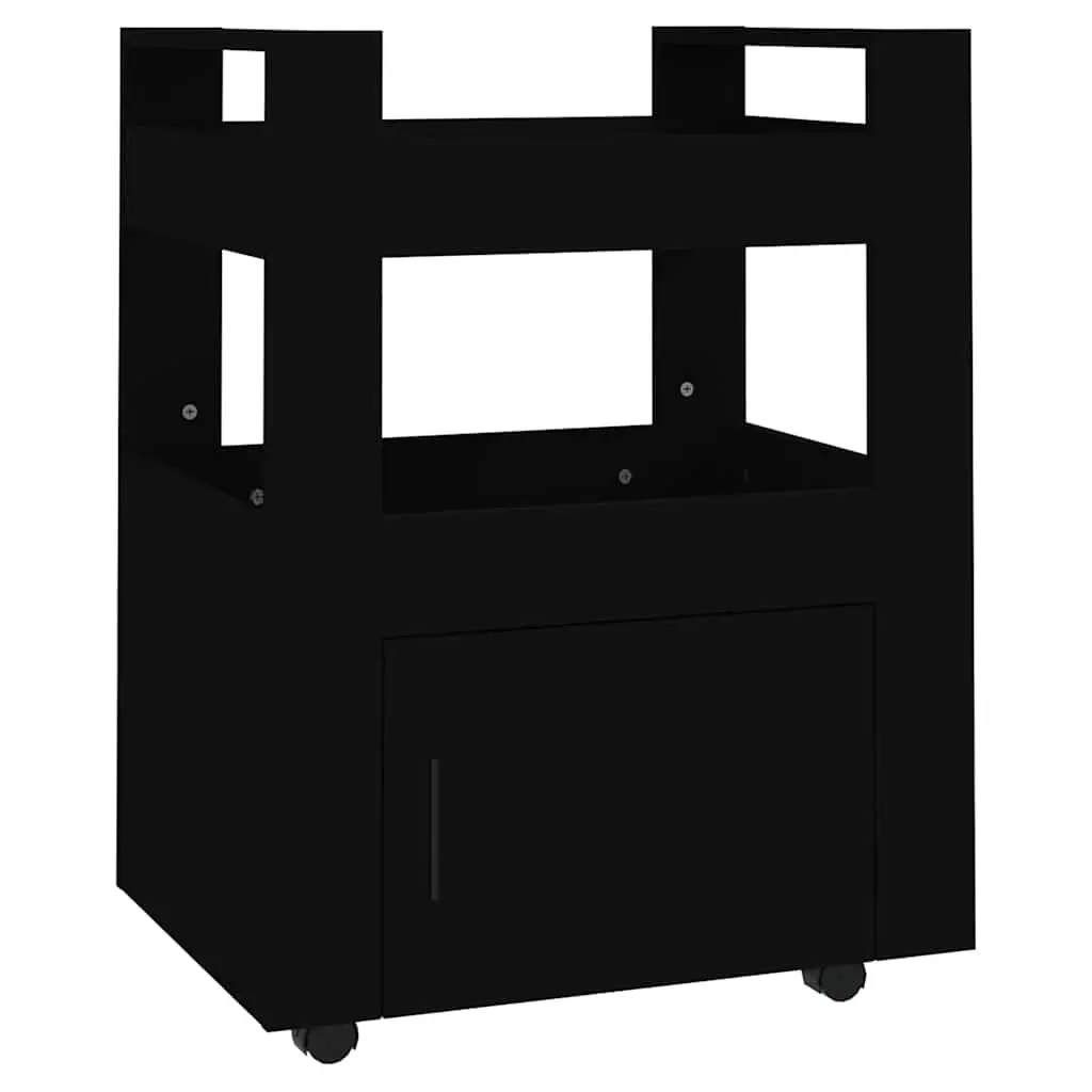 Black Kitchen Trolley with 2 Shelves and 4 Wheels
