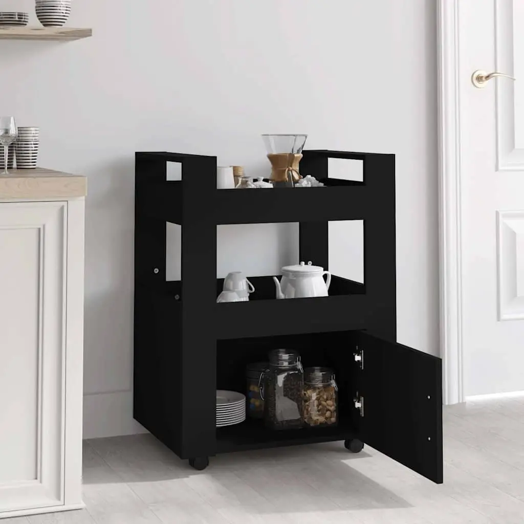 Black Kitchen Trolley with 2 Shelves and 4 Wheels