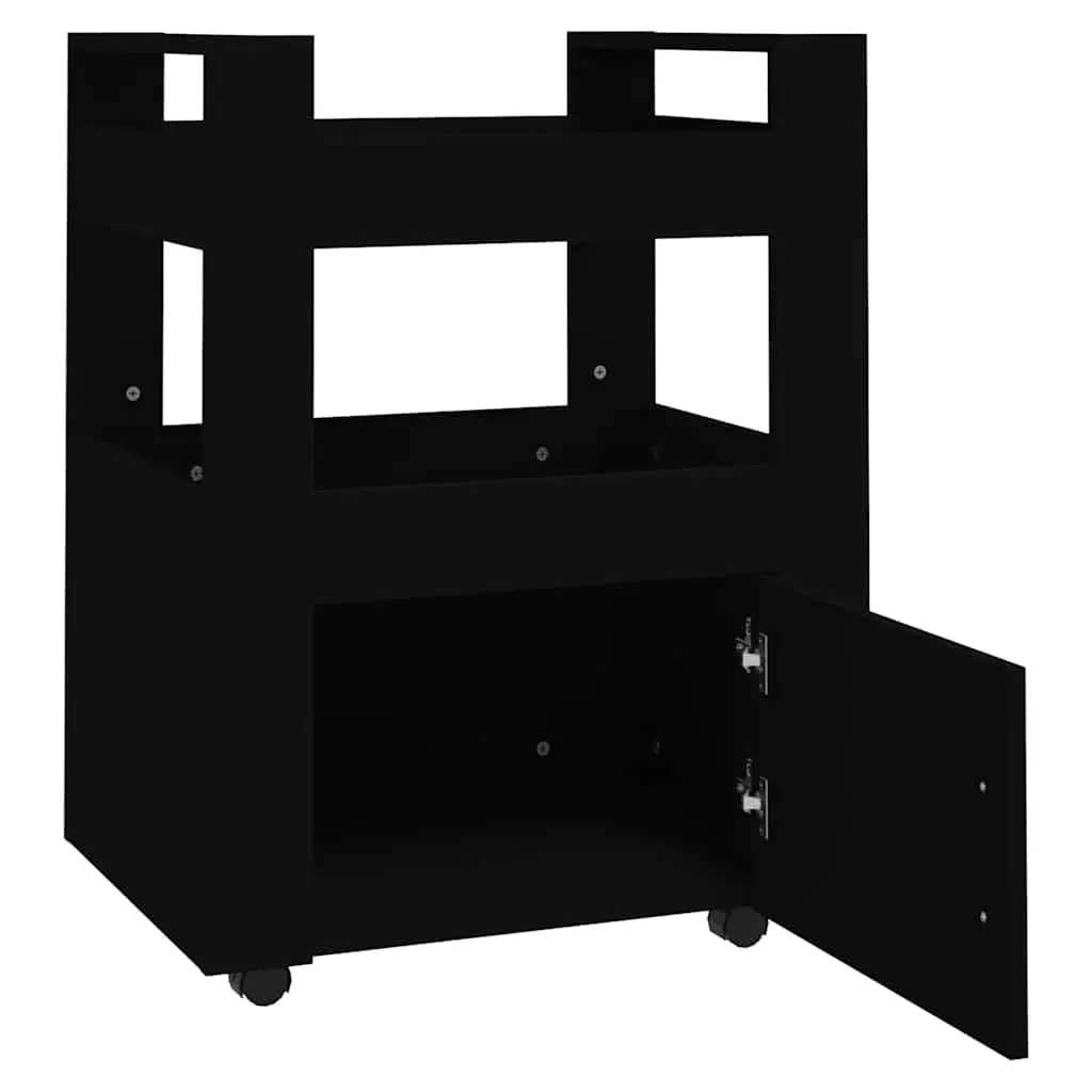 Black Kitchen Trolley with 2 Shelves and 4 Wheels