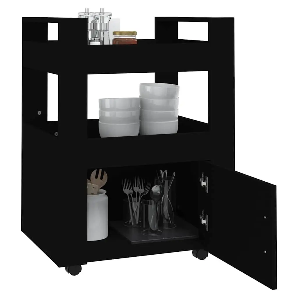 Black Kitchen Trolley with 2 Shelves and 4 Wheels