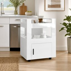 Kitchen Trolley Storage Cart White 60x45x80cm 2 Shelves Engineered Wood