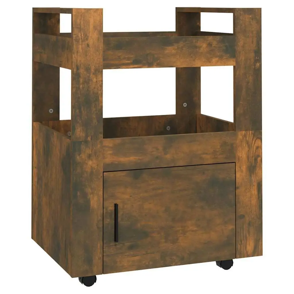 Kitchen Trolley Engineered Wood 2 Shelves Brown Mobile Storage Cart