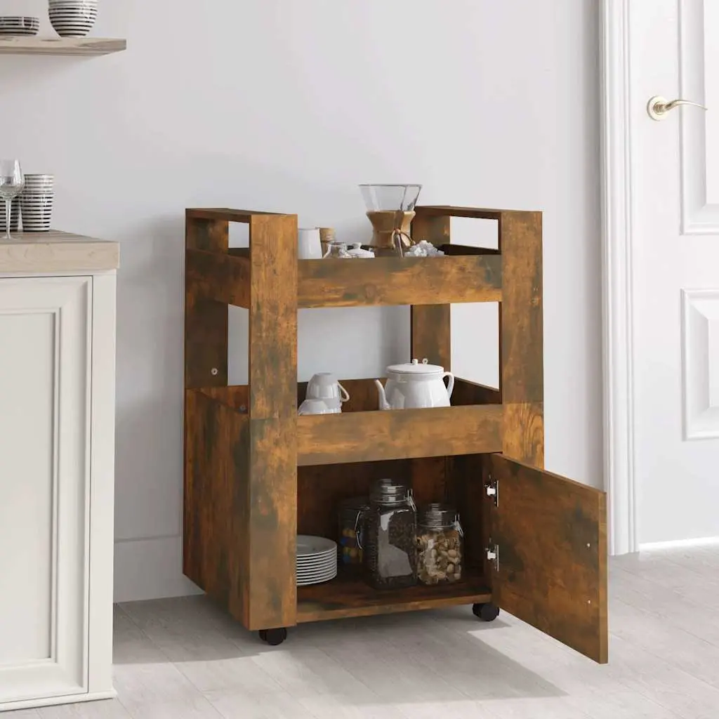 Kitchen Trolley Engineered Wood 2 Shelves Brown Mobile Storage Cart