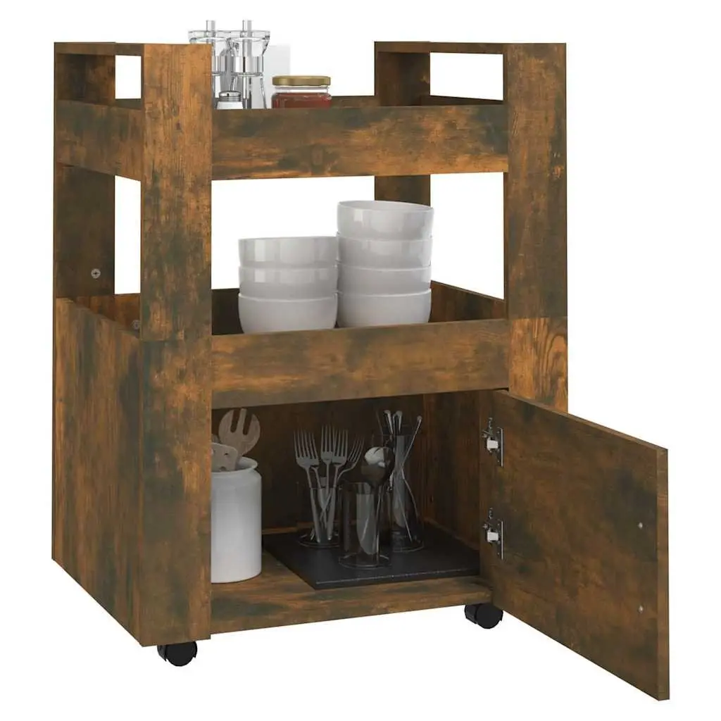 Kitchen Trolley Engineered Wood 2 Shelves Brown Mobile Storage Cart