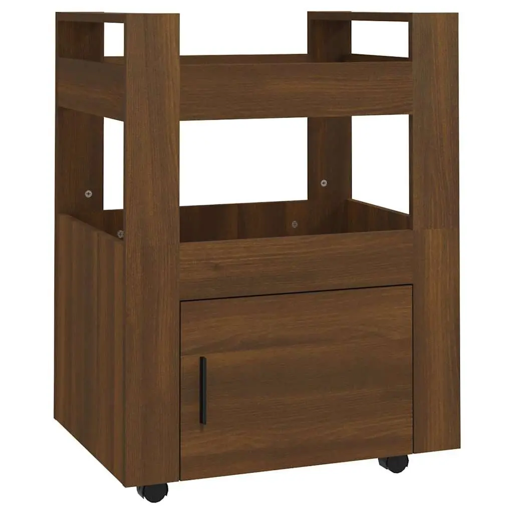 Brown Kitchen Trolley with 2 Shelves and 1 Compartment