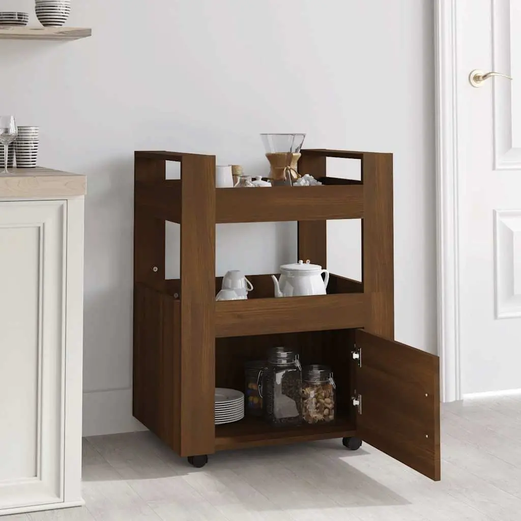 Brown Kitchen Trolley with 2 Shelves and 1 Compartment