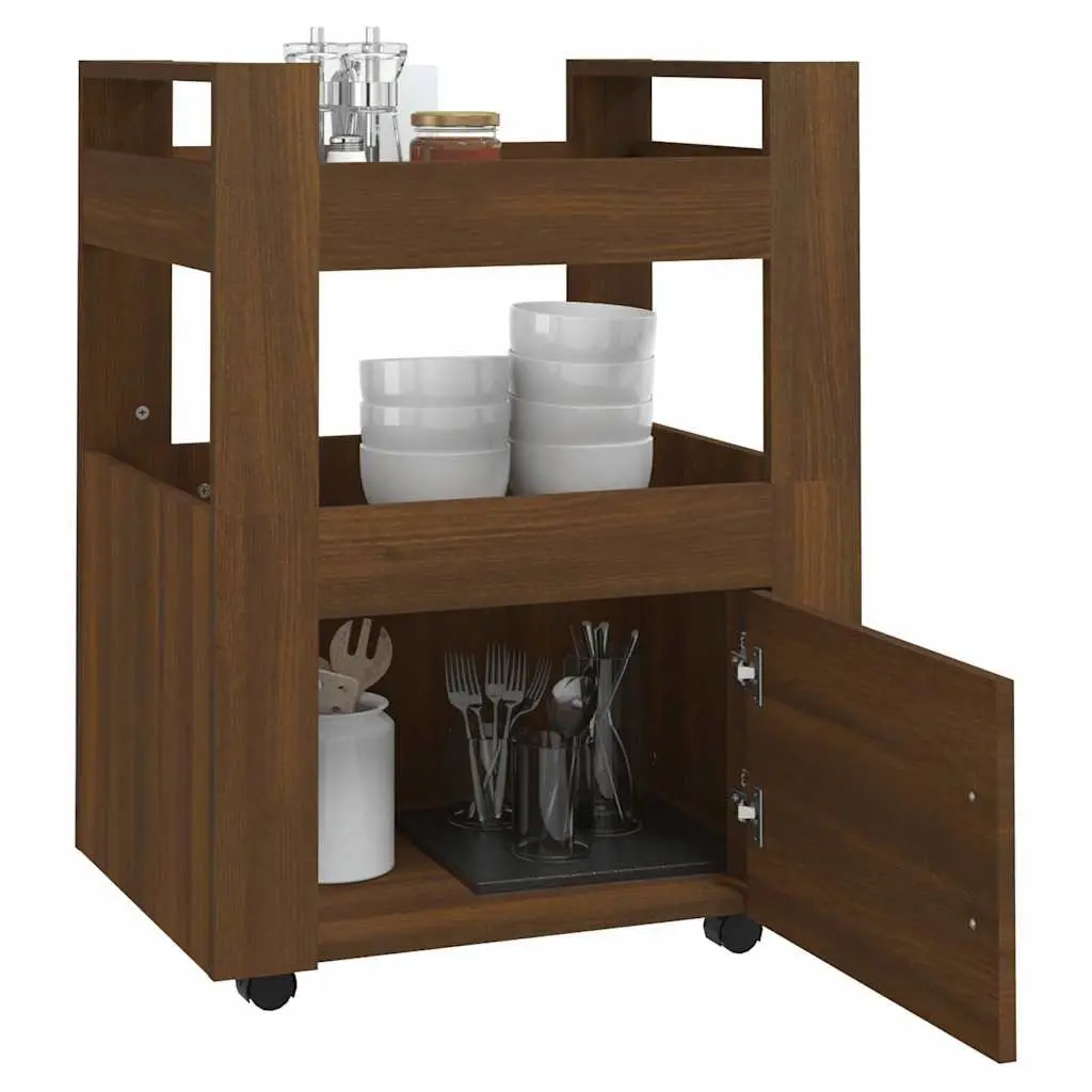 Brown Kitchen Trolley with 2 Shelves and 1 Compartment