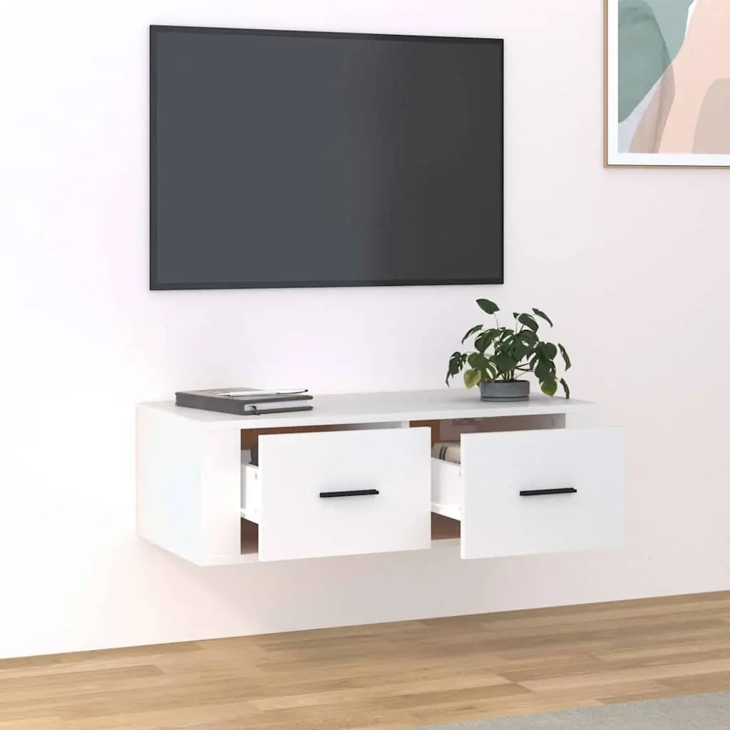 Hanging TV Cabinet Engineered Wood White Wall-Mounted Media Storage Unit 80 x 36 x 25 cm