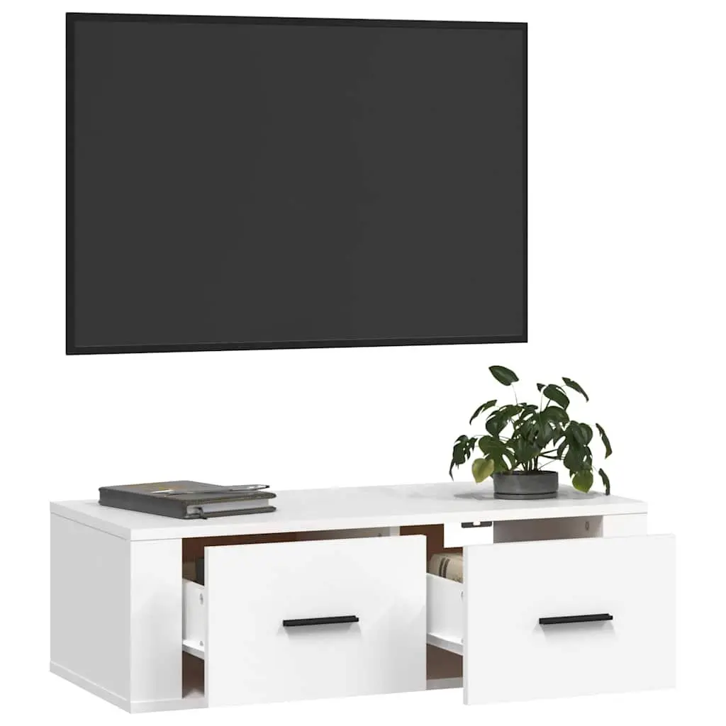 Hanging TV Cabinet Engineered Wood White Wall-Mounted Media Storage Unit 80 x 36 x 25 cm