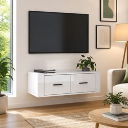 Stylish White Wall-Mounted TV Cabinet with Drawers