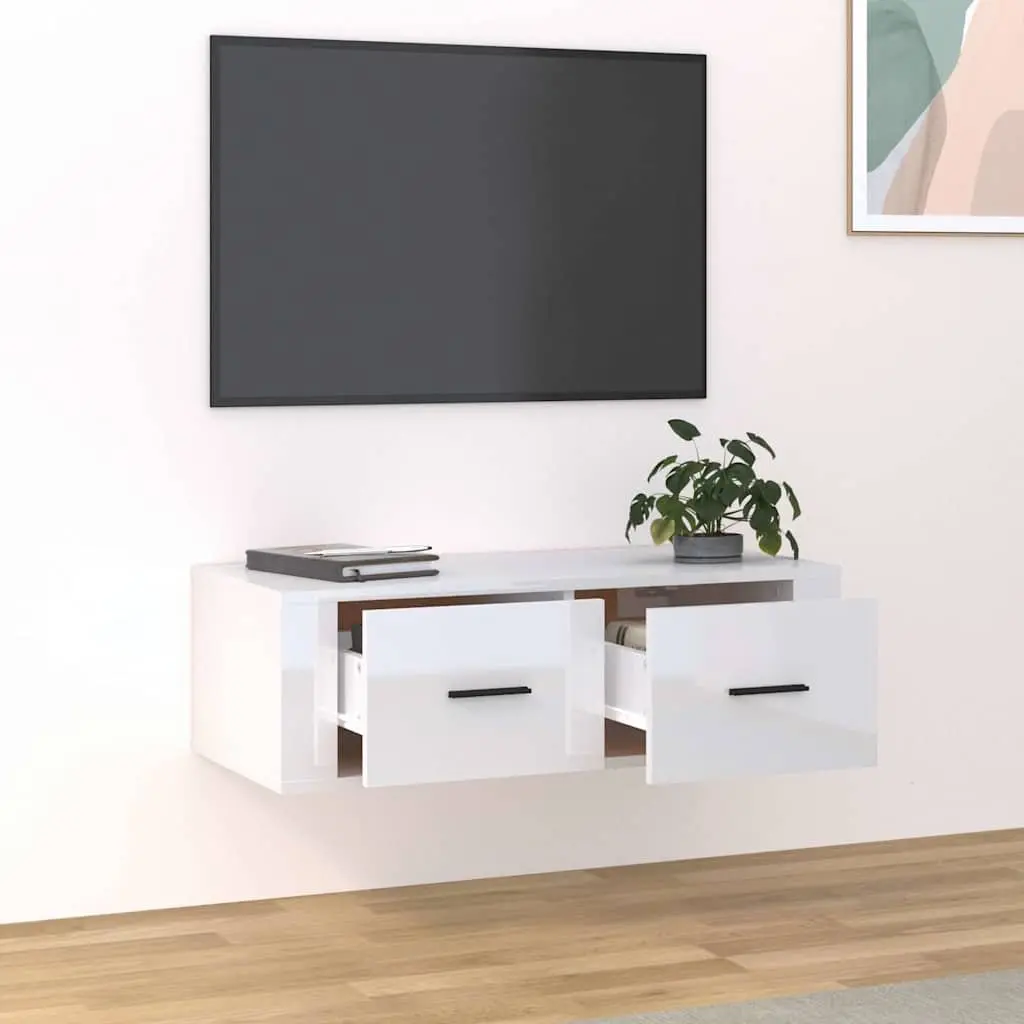 TV Cabinet Engineered Wood Wall-Mounted Storage Unit White 80 x 36 x 25 cm