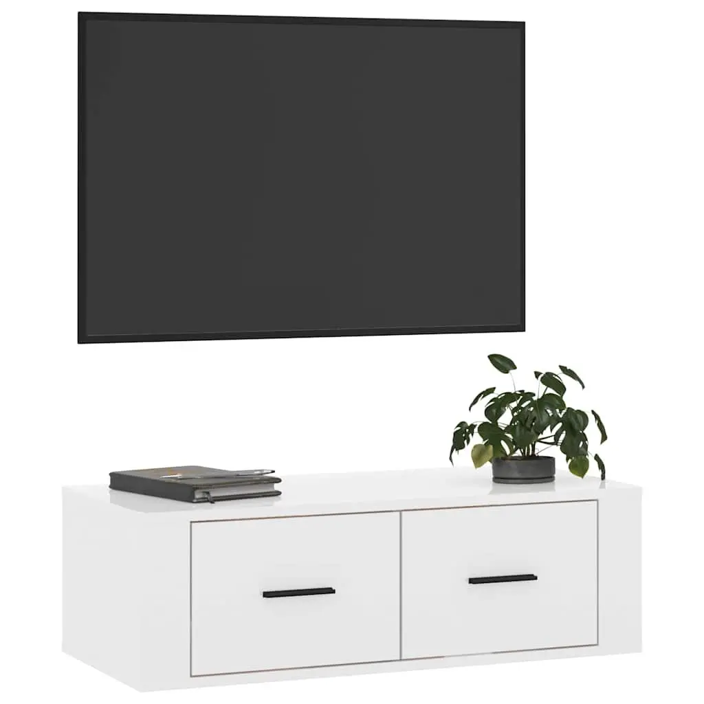 TV Cabinet Engineered Wood Wall-Mounted Storage Unit White 80 x 36 x 25 cm