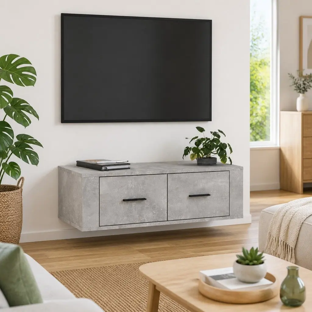 Wall-Mounted TV Cabinet with Grey Engineered Wood
