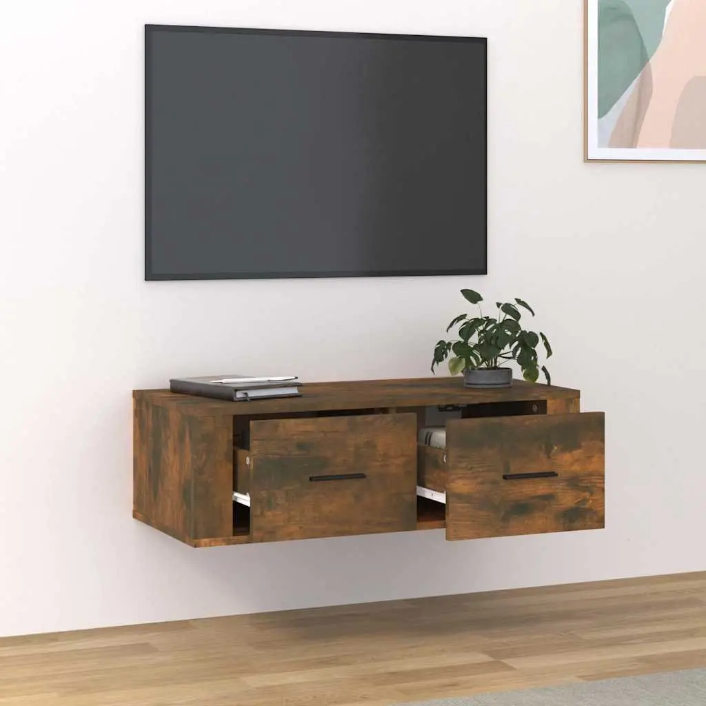 Wall-Mounted TV Cabinet in Brown Engineered Wood