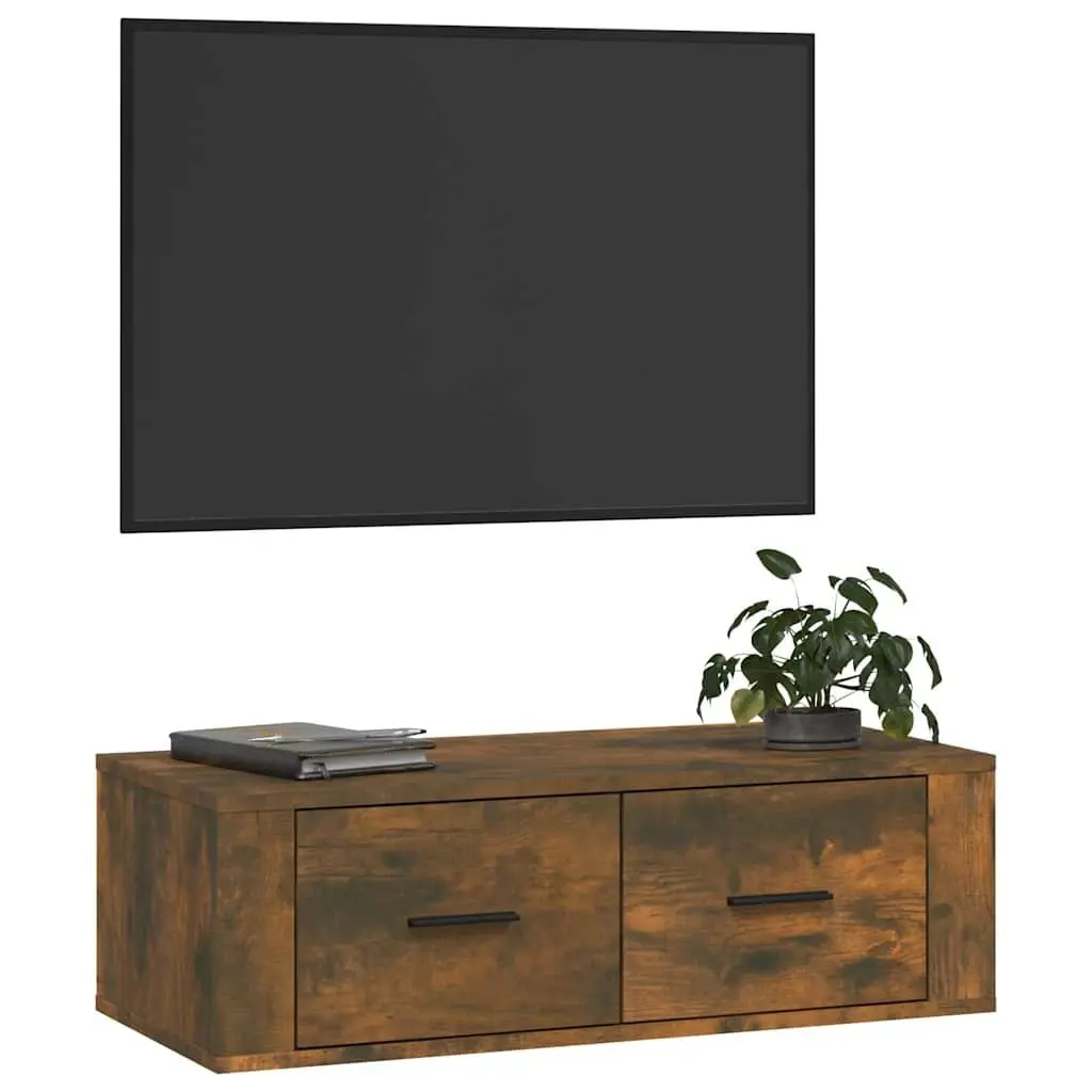 Wall-Mounted TV Cabinet in Brown Engineered Wood