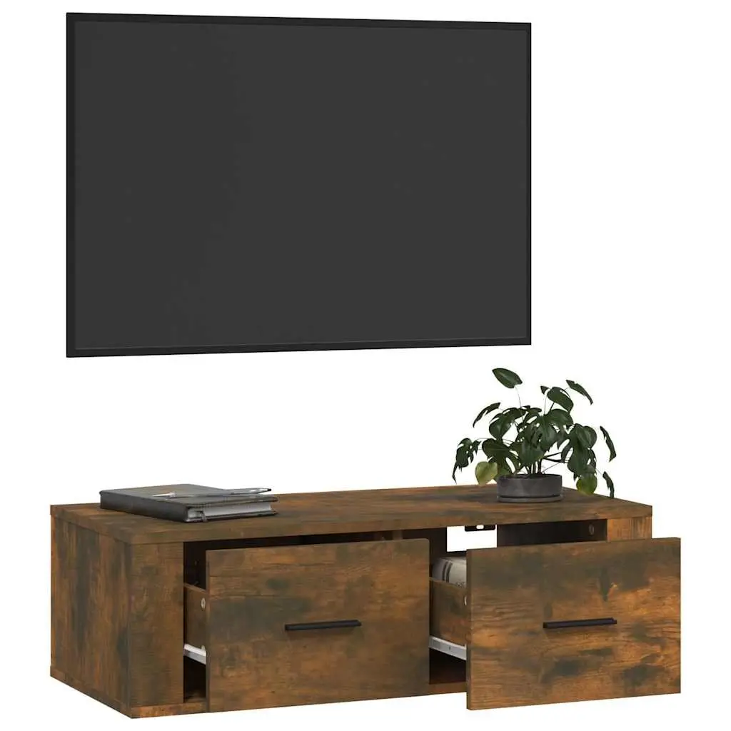 Wall-Mounted TV Cabinet in Brown Engineered Wood