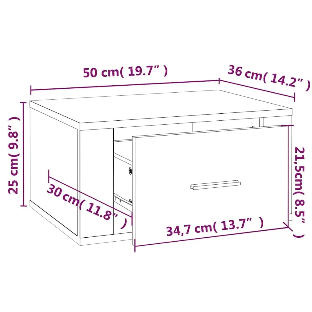 Wall-mounted Bedside Cabinets 2 pcs White Floating Storage Organiser 50x36x25 cm