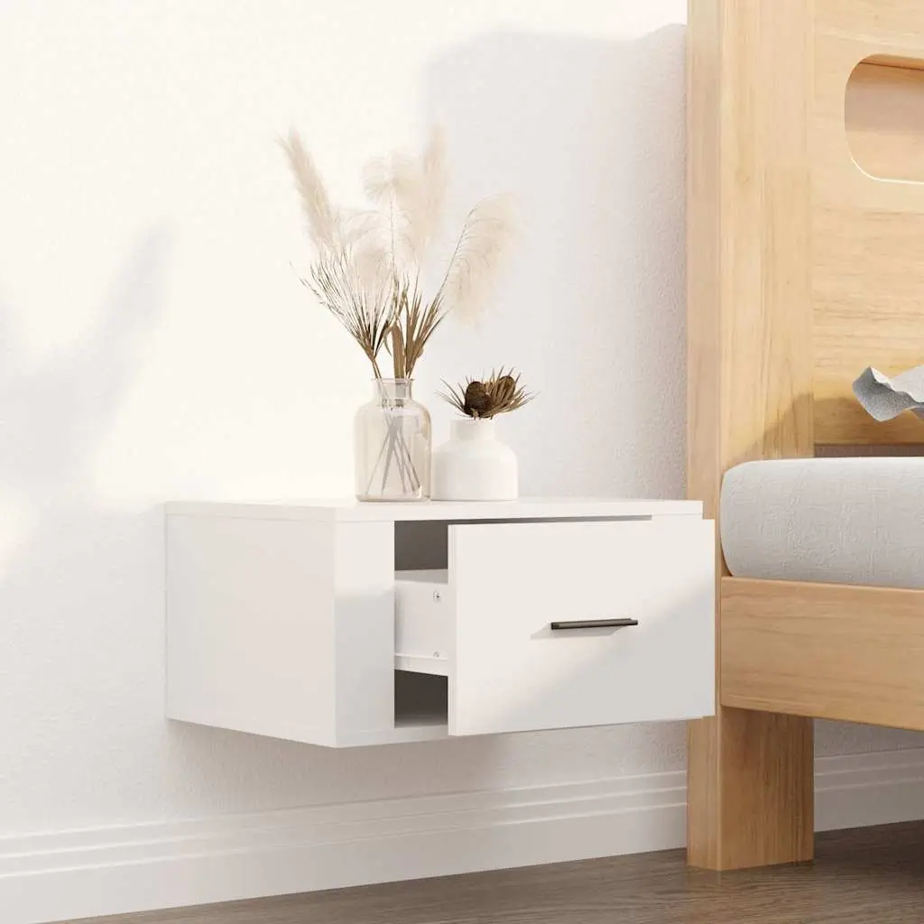 High Gloss White Floating Bedside Cabinet for Bedroom