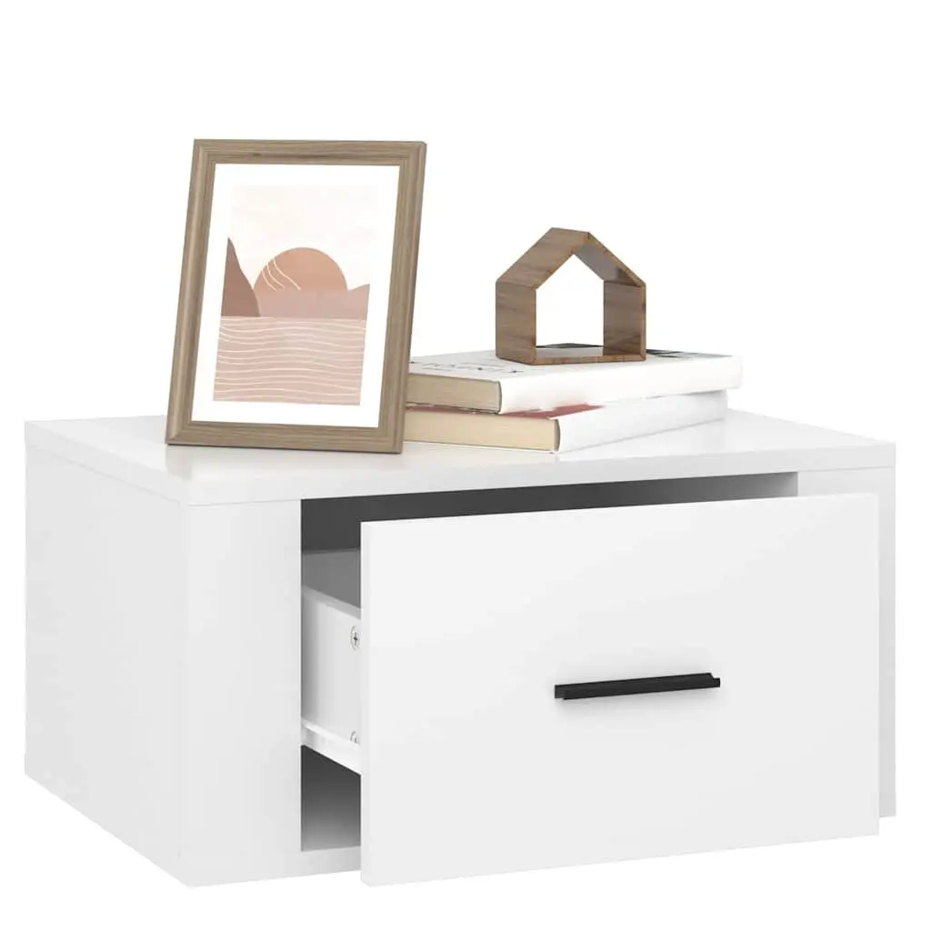 Wall-mounted Bedside Cabinets 2 pcs White Floating Storage Organiser Bedroom