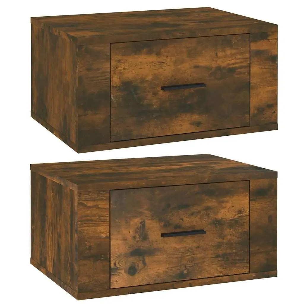 Wall-mounted Bedside Cabinets in Smoked Oak