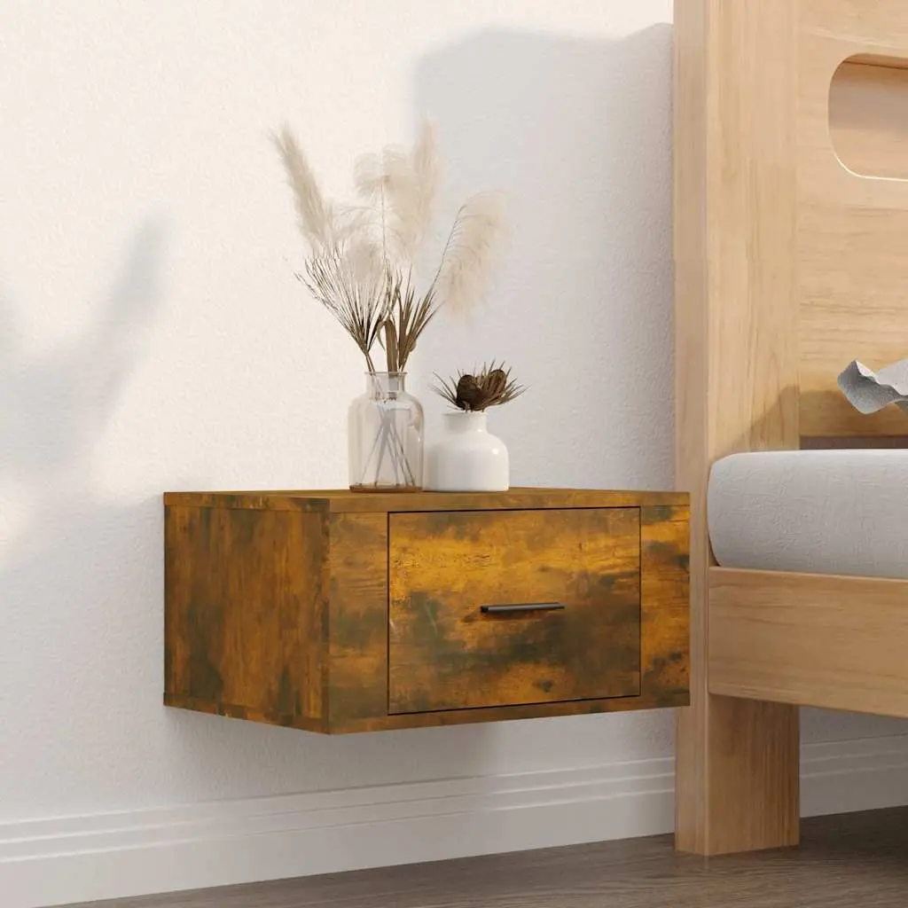 Wall-mounted Bedside Cabinets in Smoked Oak