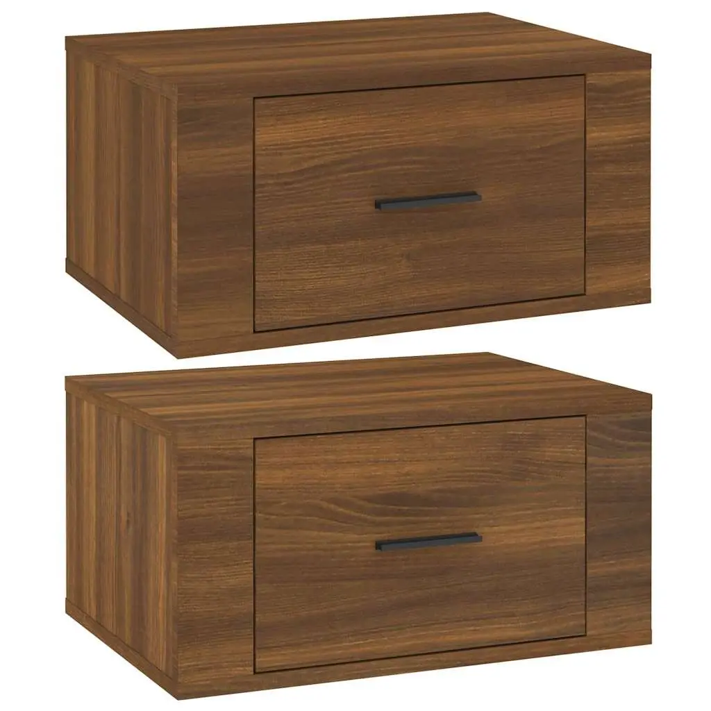 Wall-mounted Bedside Cabinets Set in Brown Oak
