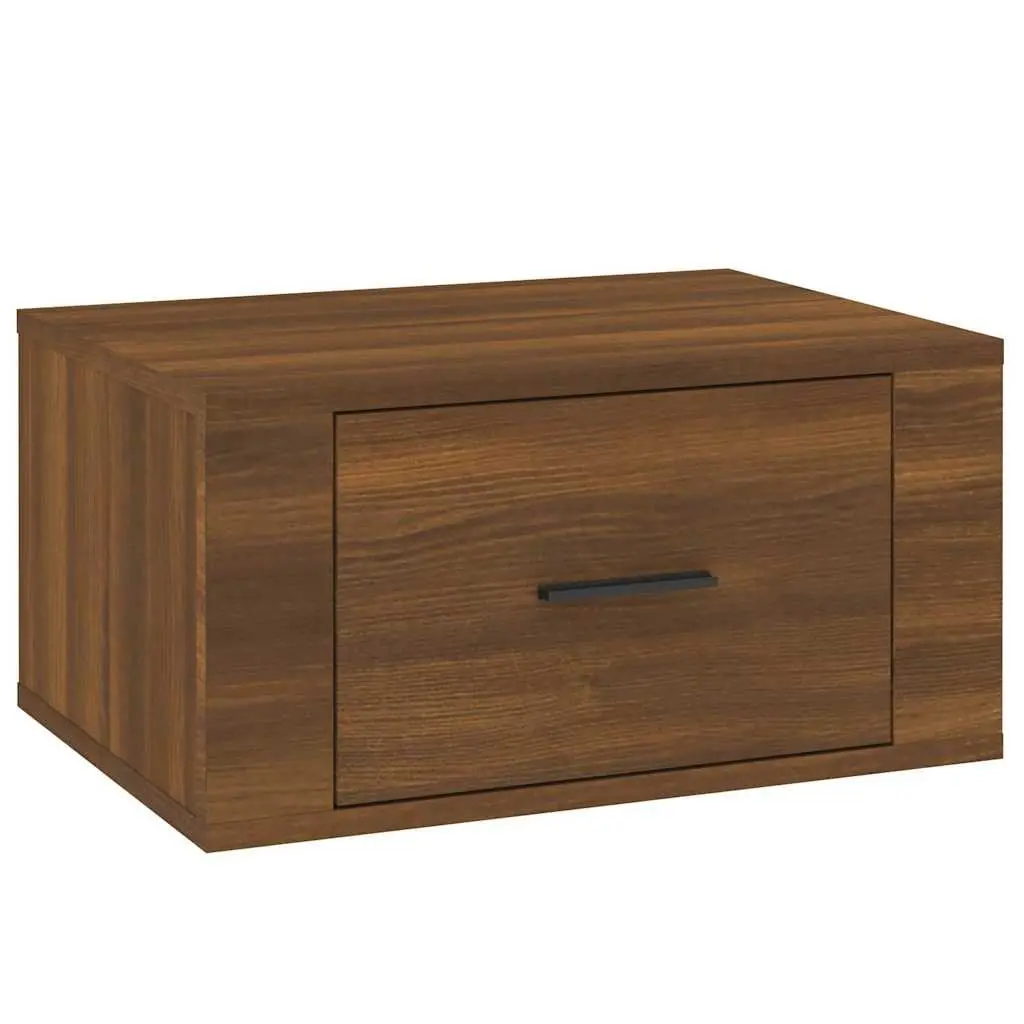 Wall-mounted Bedside Cabinets Set in Brown Oak