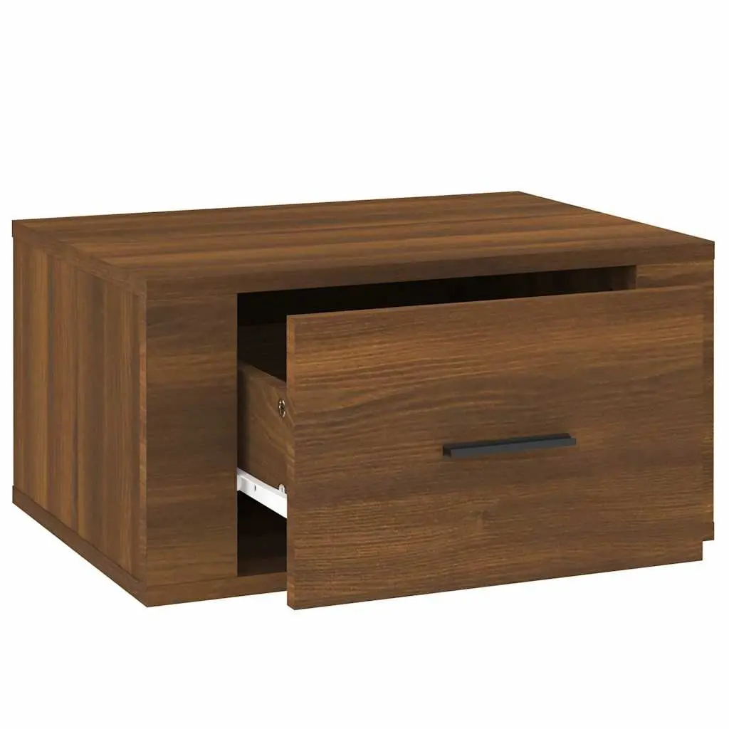 Wall-mounted Bedside Cabinets Set in Brown Oak