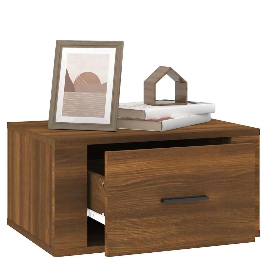 Wall-mounted Bedside Cabinets Set in Brown Oak