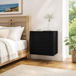 Stylish Black Wall-Mounted Bedside Cabinet for Storage