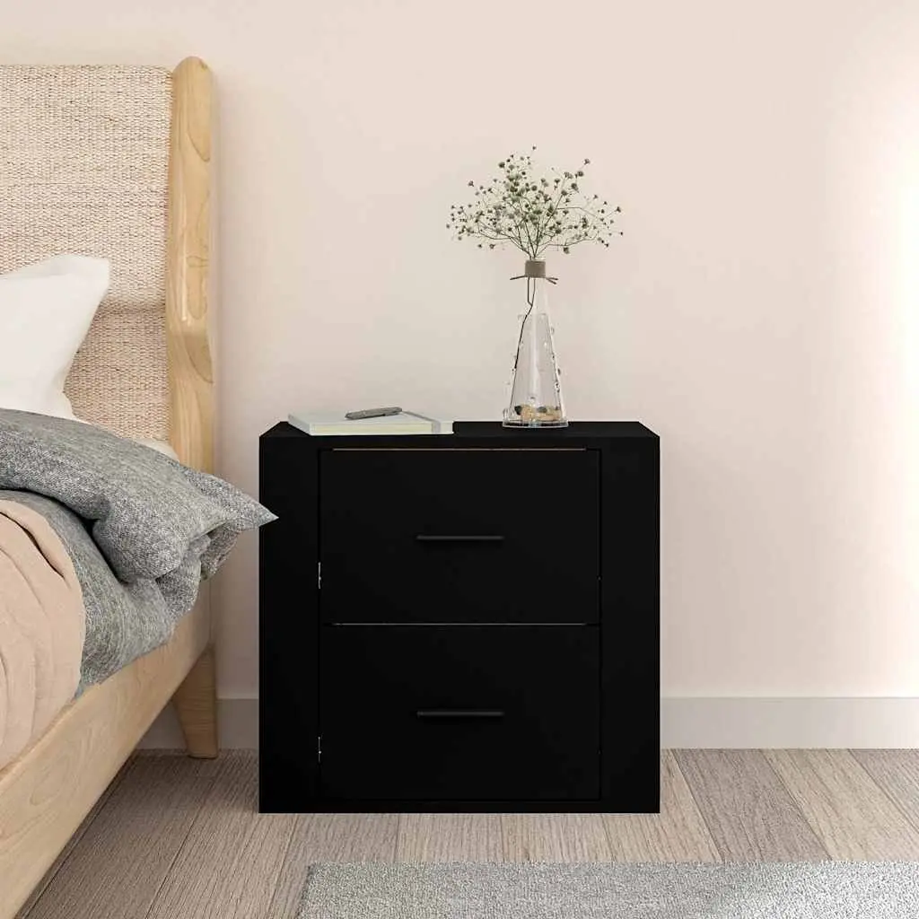 Black Wall-Mounted Bedside Cabinet for Storage