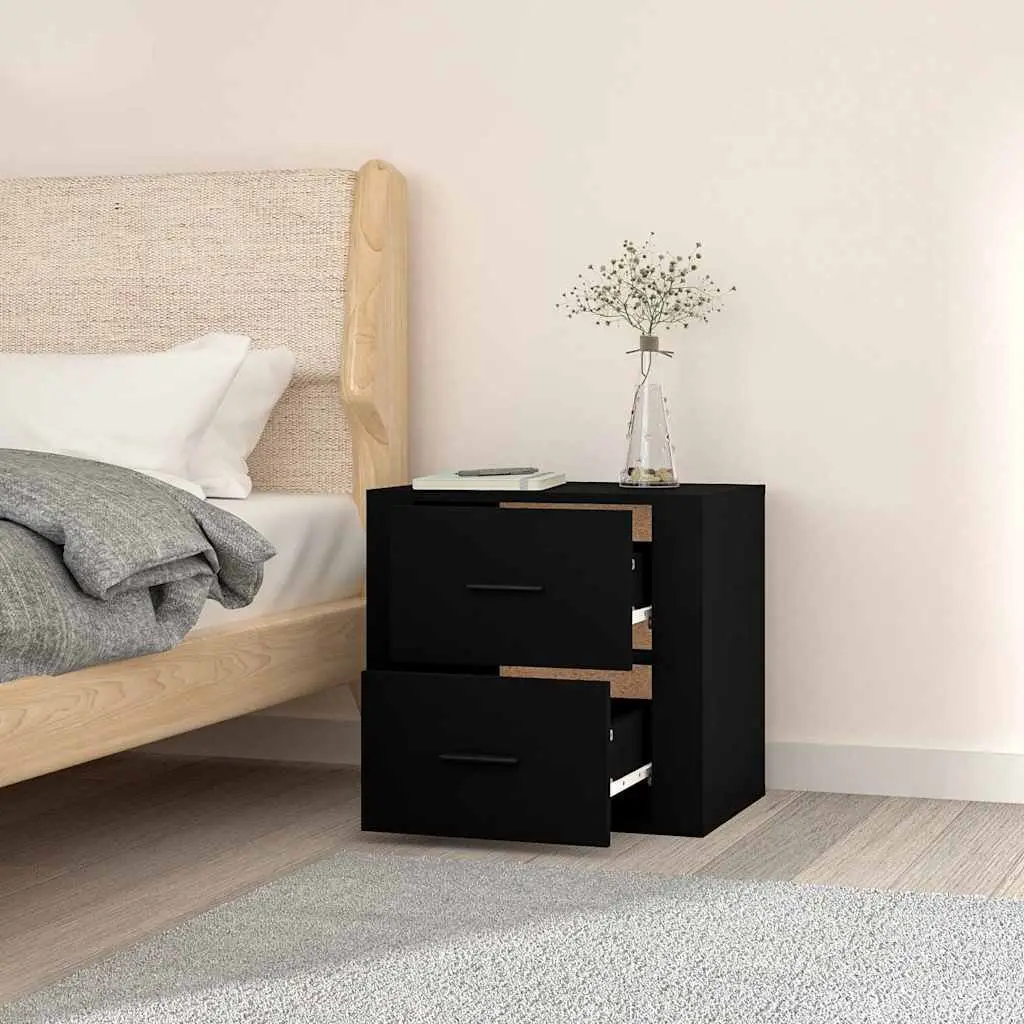 Black Wall-Mounted Bedside Cabinet for Storage