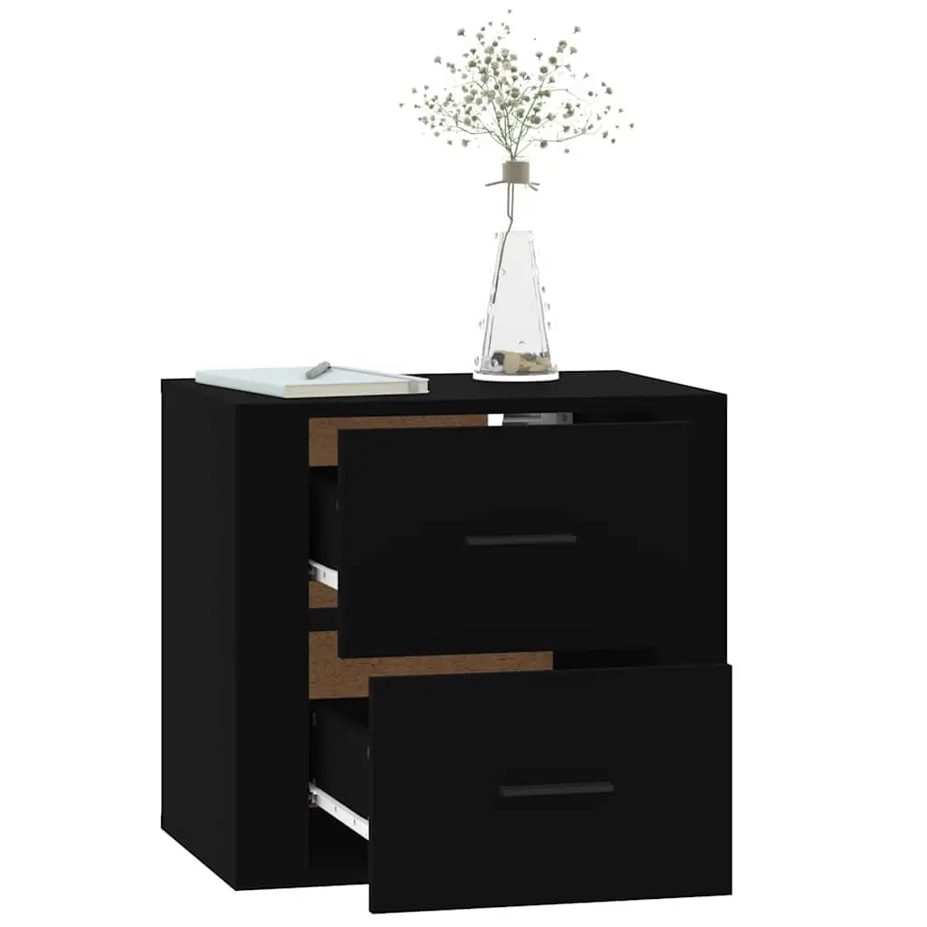Black Wall-Mounted Bedside Cabinet for Storage