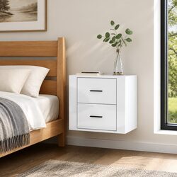 Wall-mounted Bedside Cabinet White Floating Storage Organiser 50x36x47cm