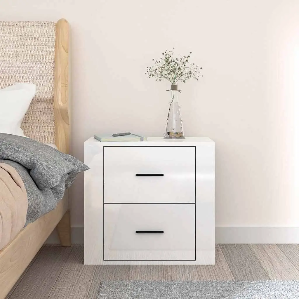 Wall-mounted Bedside Cabinet White Floating Storage Organiser 50x36x47cm