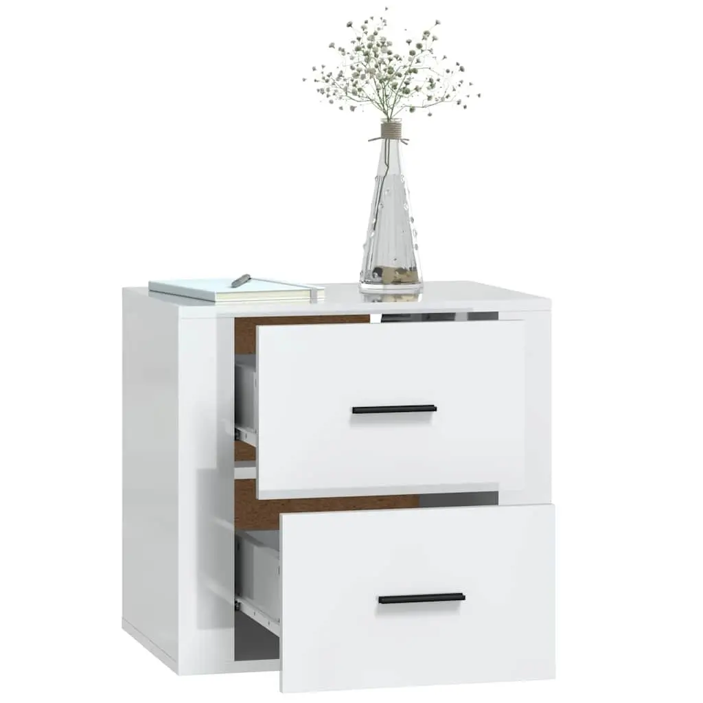 Wall-mounted Bedside Cabinet White Floating Storage Organiser 50x36x47cm