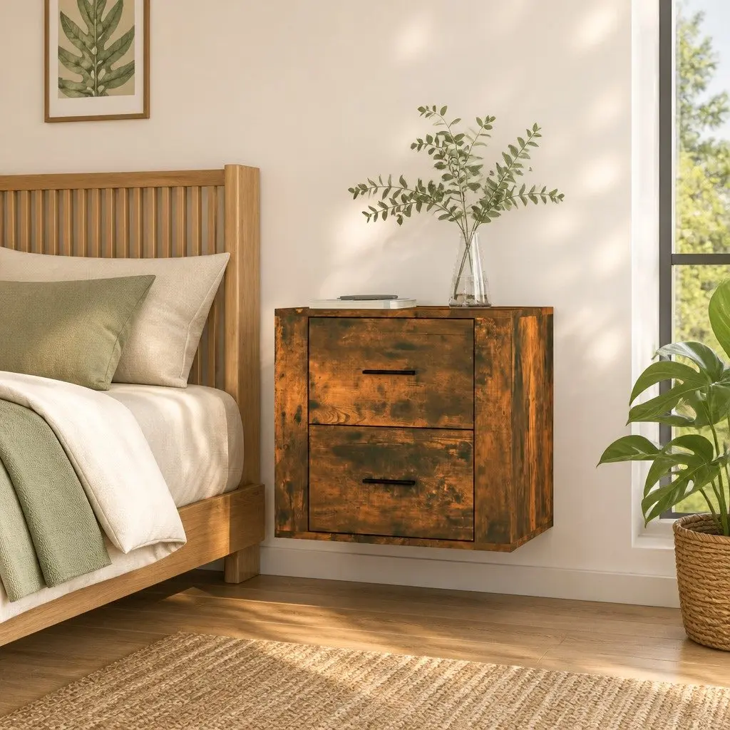 Wall-mounted Bedside Cabinet Engineered Wood 50W x 36D x 47H cm Brown