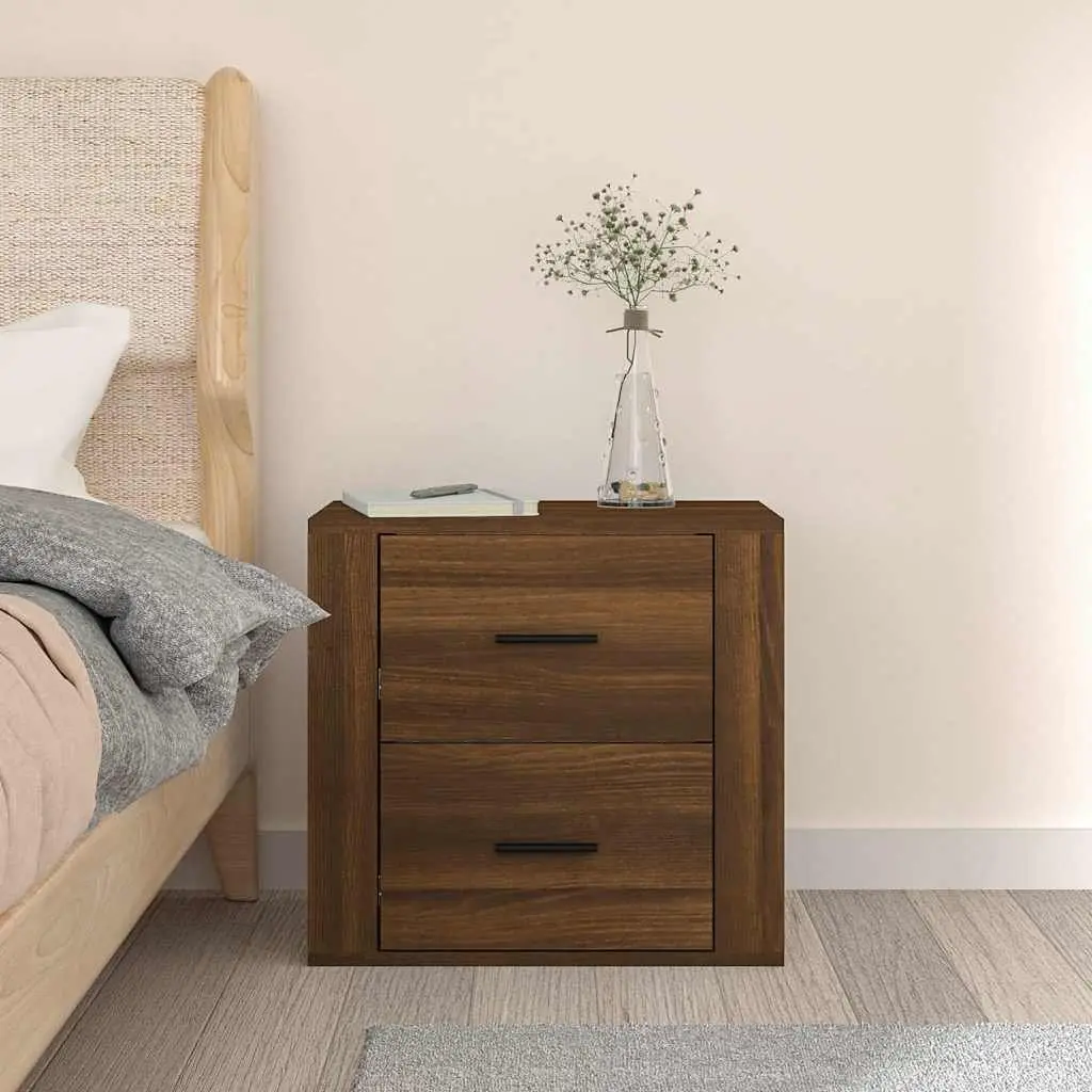 Floating Brown Oak Bedside Cabinet for Bedrooms