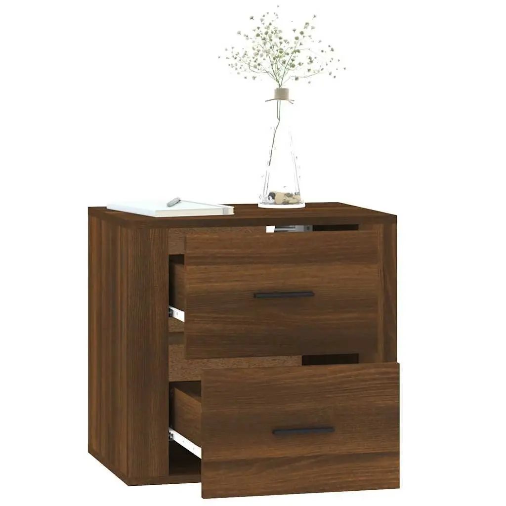 Floating Brown Oak Bedside Cabinet for Bedrooms
