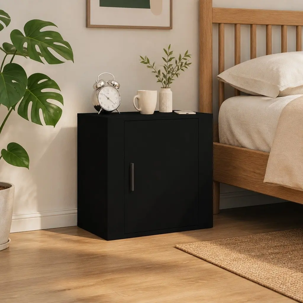 Wall-mounted Black Bedside Cabinet for Storage