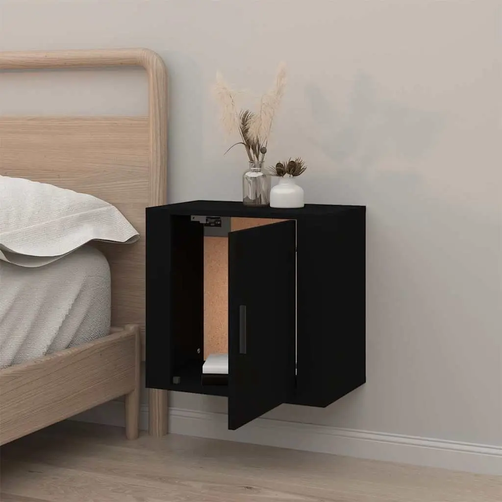 Wall-mounted Black Bedside Cabinet for Storage