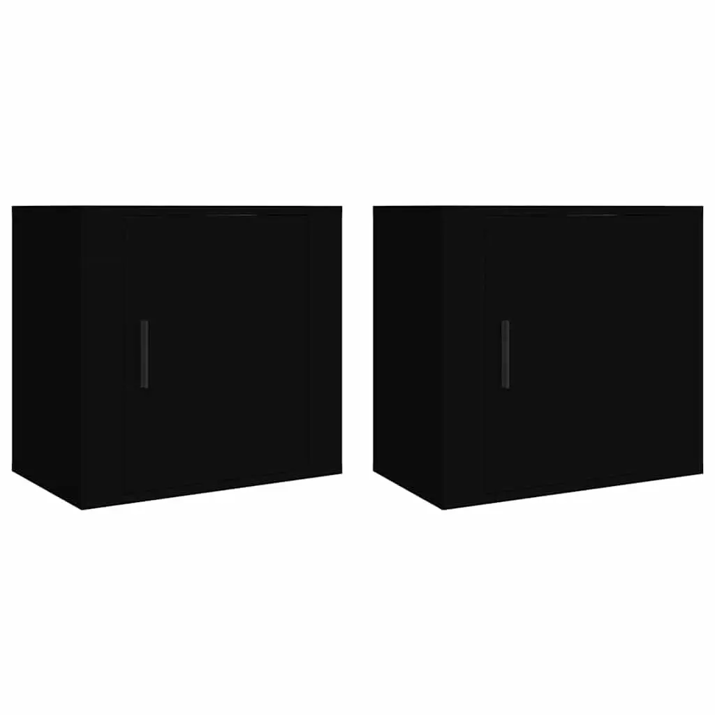 Black Floating Bedside Cabinet Set for Storage