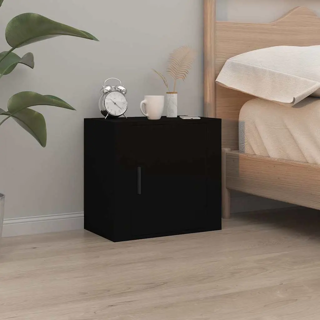 Black Floating Bedside Cabinet Set for Storage