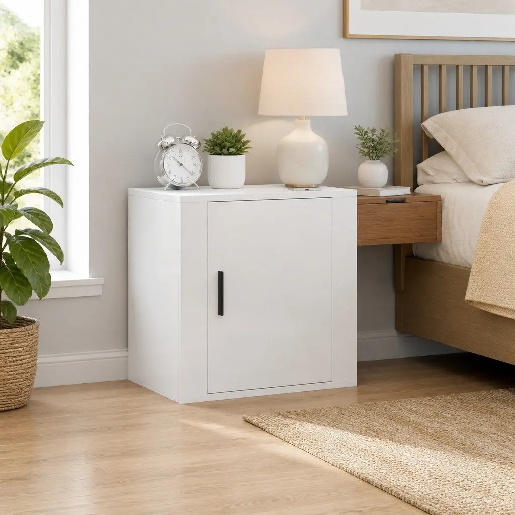 Wall-Mounted Bedside Cabinet in White High Gloss